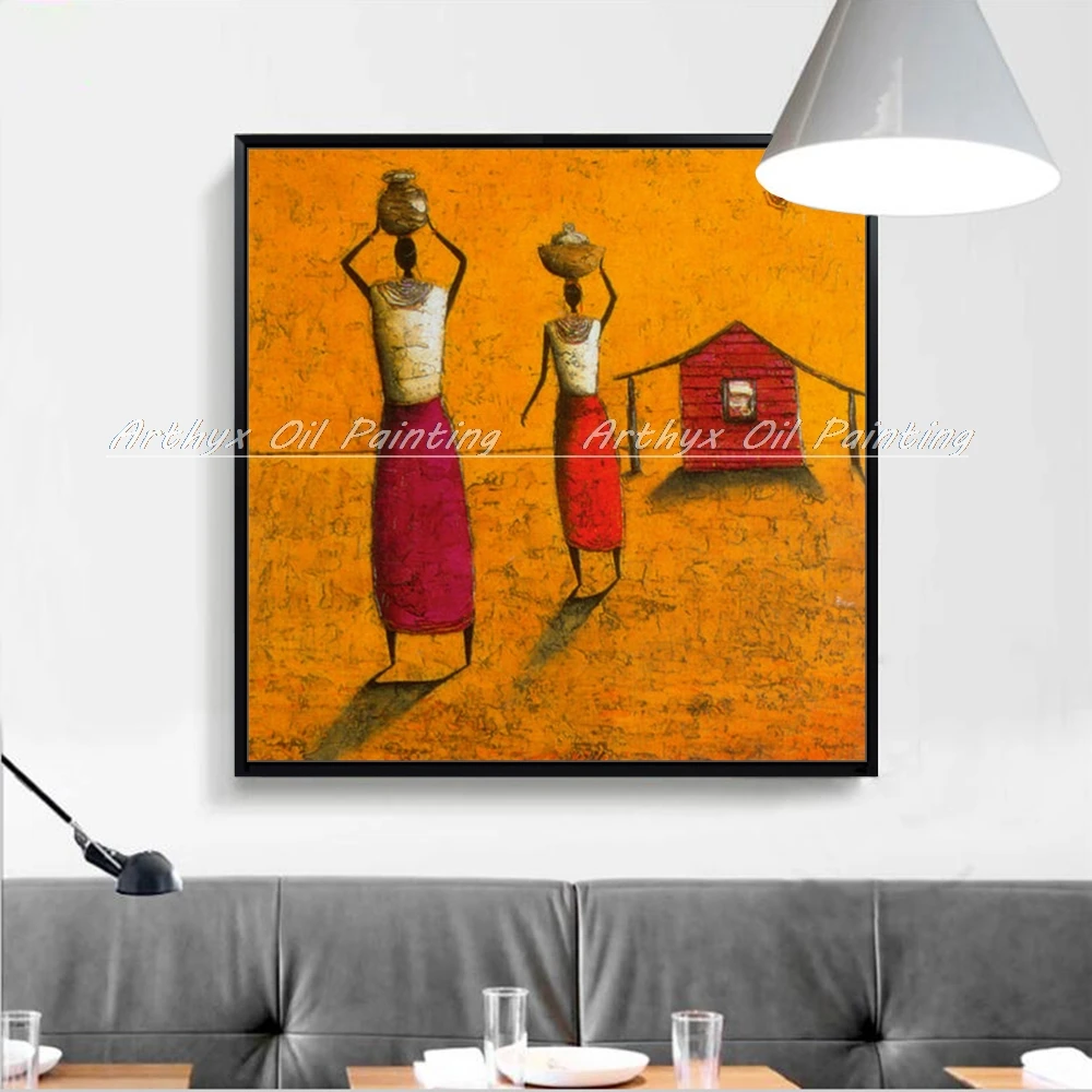 Arthyx Hand Painted Modern Abstract Oil Paintings On Canvas African Women People Picture For Living Room Decoration Unframed Set | Дом и сад