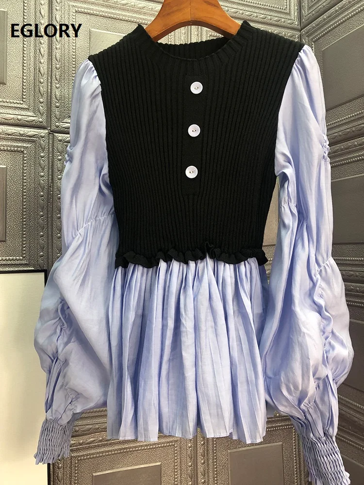 

Sweaters & Pullovers 2020 Autumn Winter Tops Women Knitted Cotton Patchwork Long Sleeve Basic Tops Ladies Casual Jumpers Blue