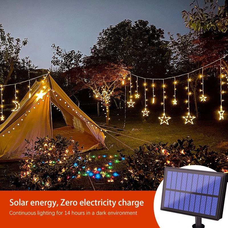 Chuva de Meteoros Tira do Feriado ao ar Luzes de Fadas Decoração do Feriado Solar Cortina Lâmpada Estrelas Lua Guirlanda Luz Livre Natal Led 3.5m