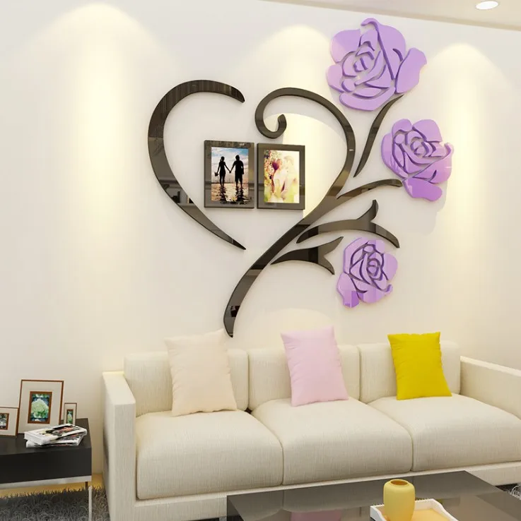 Multi-Size 3D Rose Flower Acrylic Wall Sticker, DIY Home Decoration Poster for Bedroom, Living Room, Picture Frame Wall Art image 3