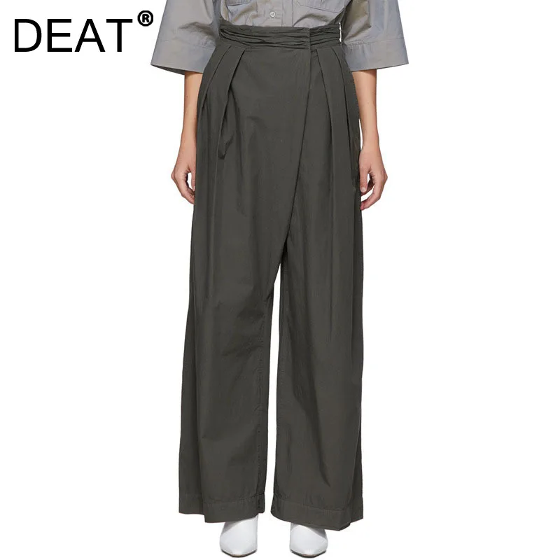 

DEAT 2021 New Women Fashion Loose Solid Color Folds Pockets Office Lady Wide-leg Casual Trousers Spring And Autumn 7E6226
