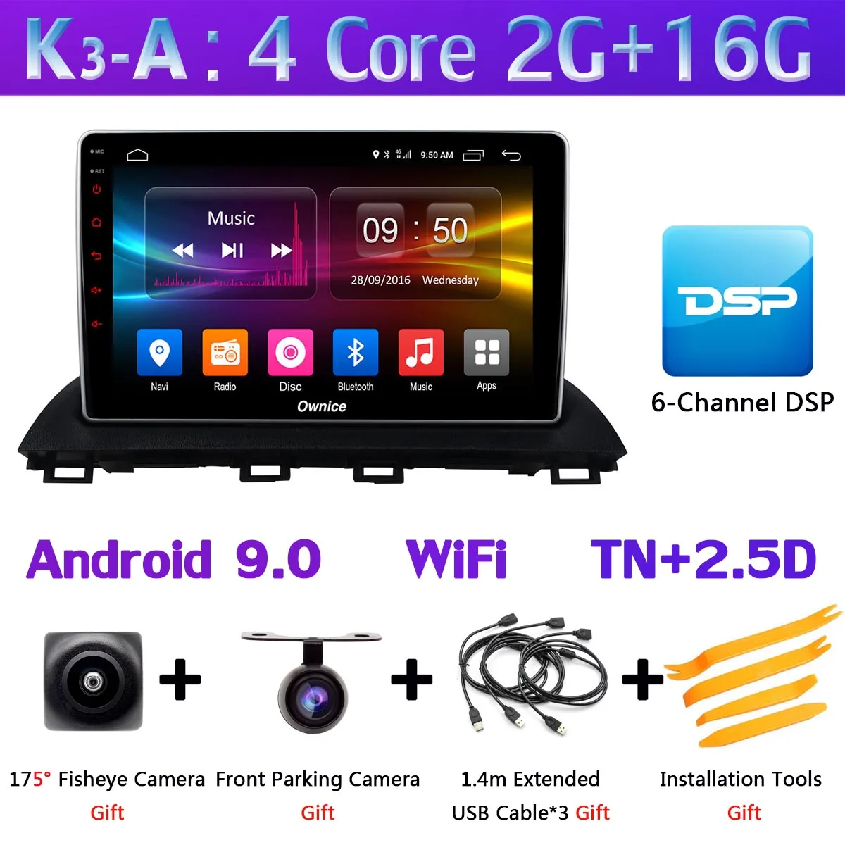 K3-A 10," 1 Din 360 ° панорамный автомобильный dvd-плеер на основе Android для Mazda 3 Mazda 3 Axela Автомобильный gps Радио DSP CarPlay 4G LTE - Цвет: K3-A