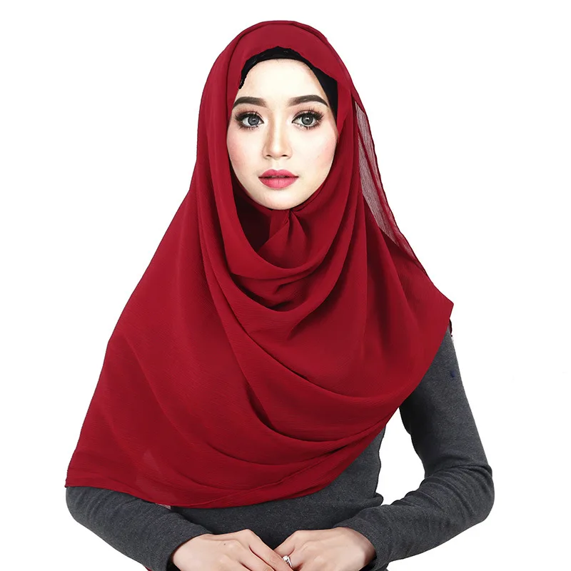 Женский шарф из натурального шифона однотонный платок Musulman Foulard Cheveux шарфы для