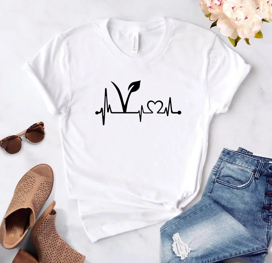 Хлопковая футболка для женщин с life beat and vegan Веселая девочек Hipster 6 цветов