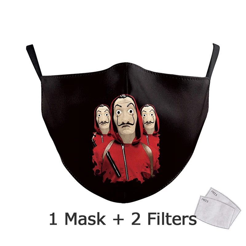 Mouth Mask Reusable Cosplay Costume Adult Black Face Print Washable Fabric Masks PM2.5 Protective Dust | Красота и здоровье