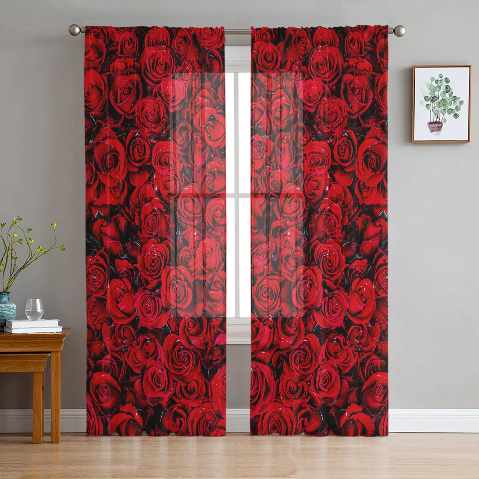 

Valentine'S Day Red Rose Curtains For Living Room Luxury Baby Bedroom Tulle Curtains Kitchen Room Modern Style Sheer Curtains