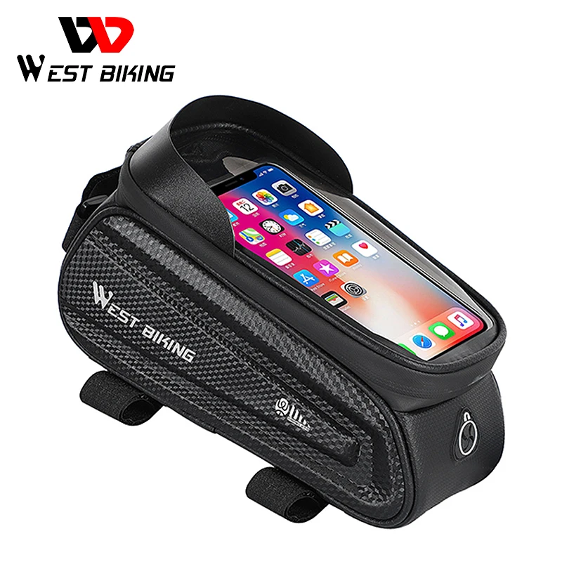 

WEST BIKING Waterproof Bike Bag Cycling Front Frame Phone Bags 6.0 Inch TPU Sensitive Touch Screen MTB Road Bike Bicycle Bag