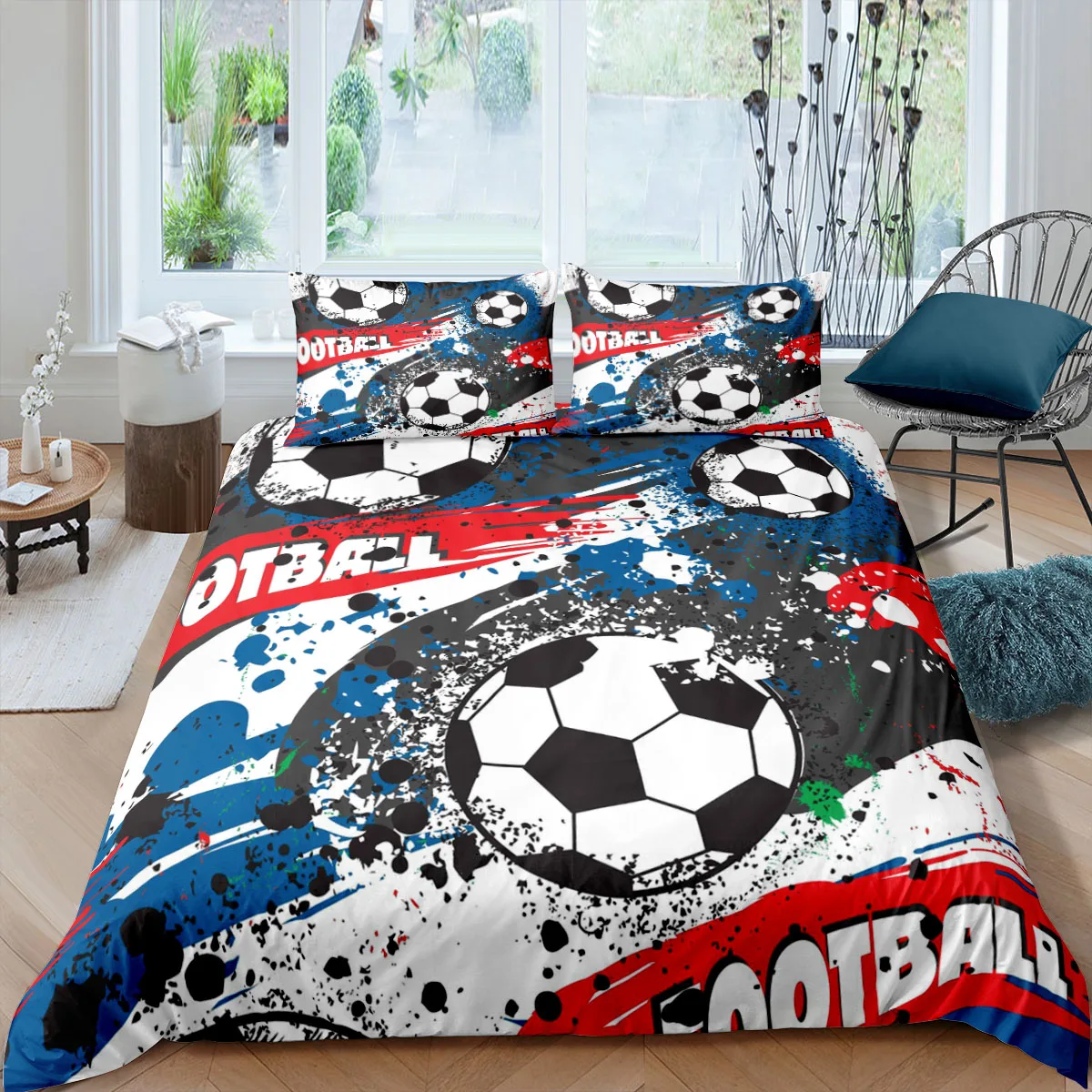 

Sports Bedding Set 3D Football Printing 3Pcs Duvet Cover For Boys Kids Home Textile Quilt Cover Single Double Queen King Size