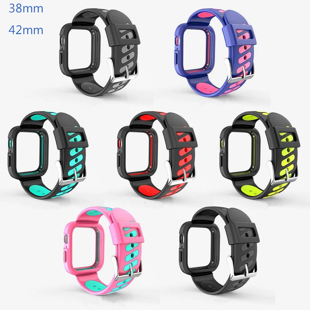 Чехол + ремешок для apple Watch 3 38 мм 42 iWatch мягкий дышащий силиконовый часов Браслет watch