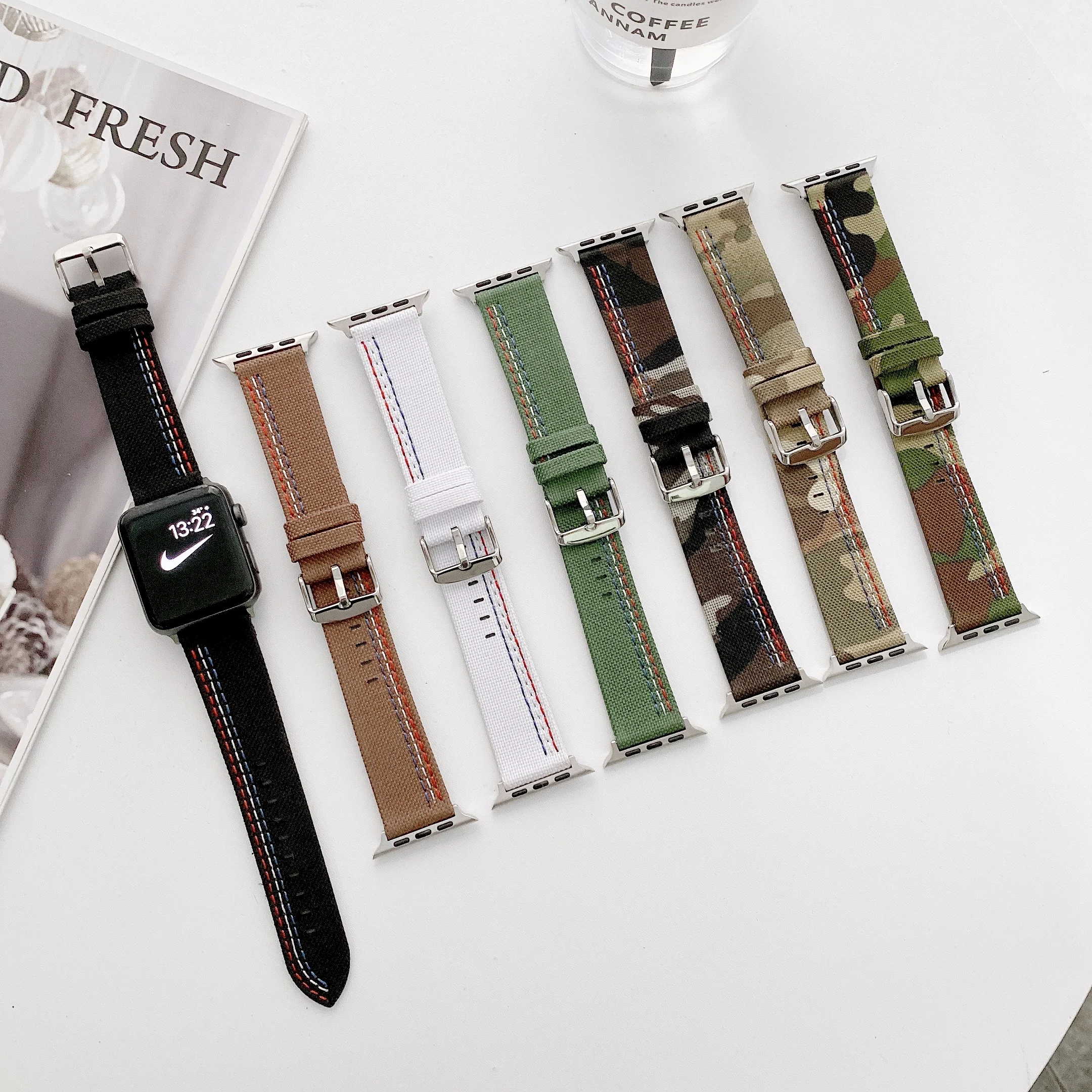 

Ремешок GOOSUU для apple Watch band 44 45 38 мм 42 41 40 мм, Холщовый браслет для iwatch band series 765 4 3 2 1