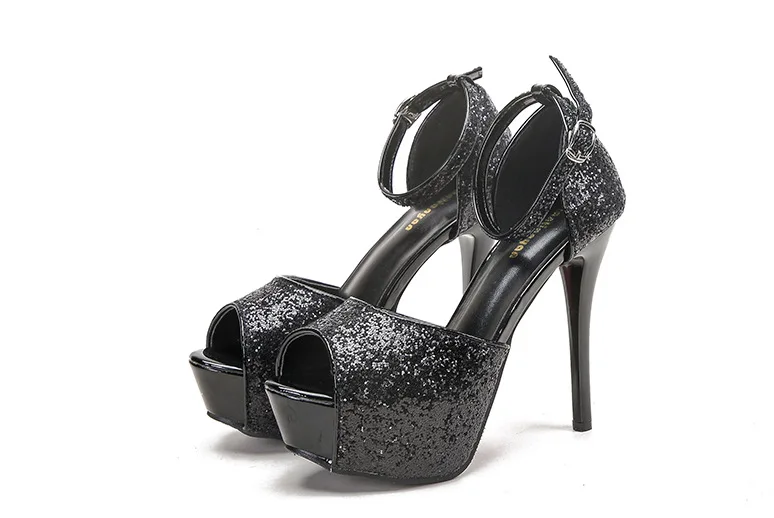 

Silver Platform High Heels Women Pumps Strap Peep Toe Wedding Shoes Nightclub Party Shoes Ladies Thin Heels Shoes Tacones Mujer