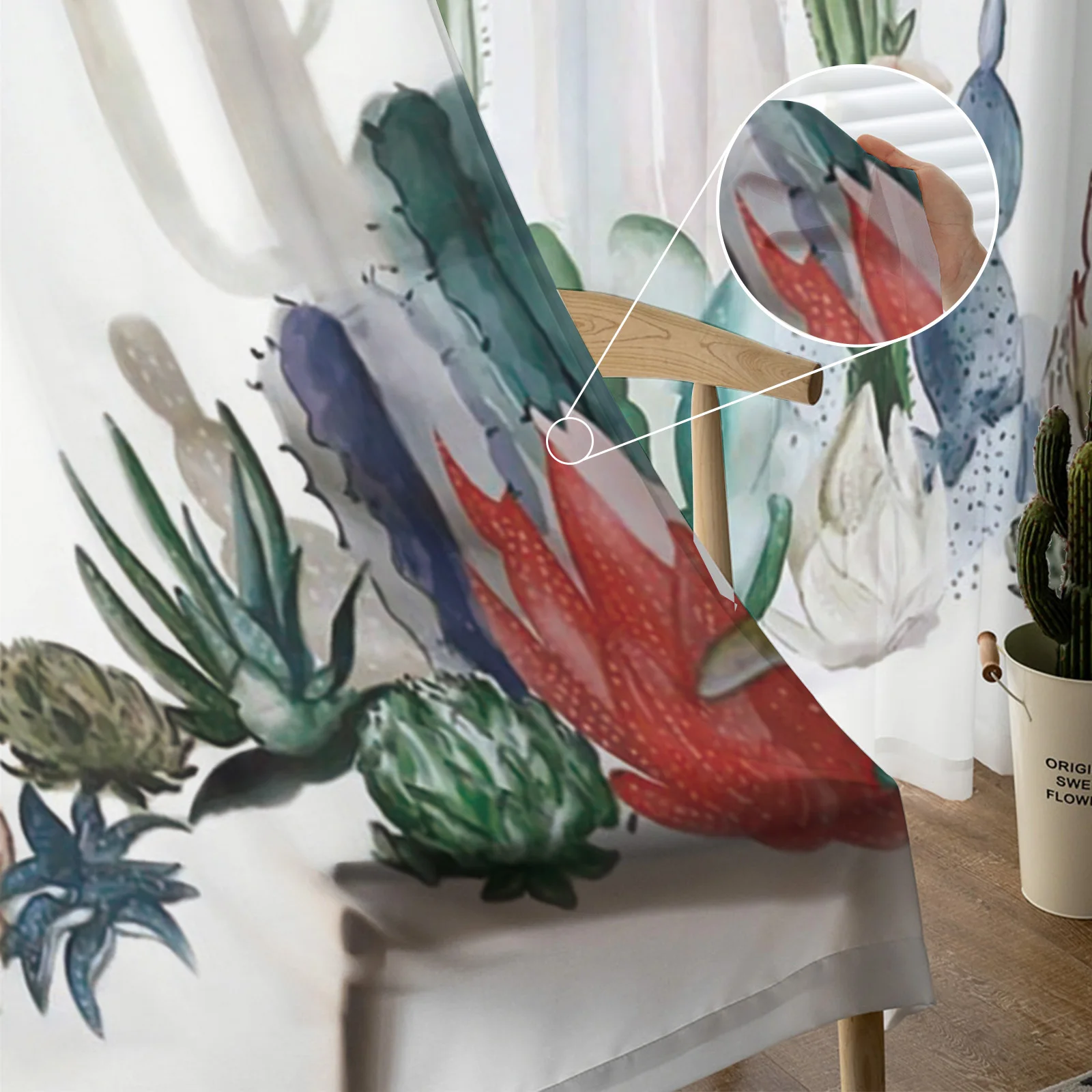 Тюлевые занавески в скандинавском стиле с чернильным рисунком кактуса s для