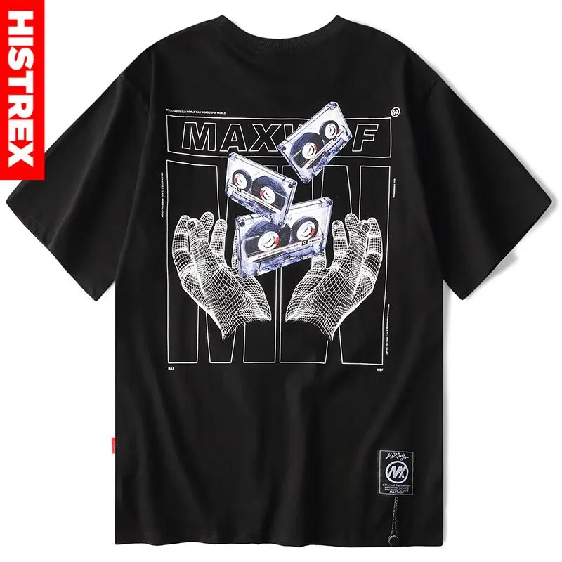 Histrex Ретро аудио кассеты для мужчин футболка свободного покроя в стиле Харадзюку