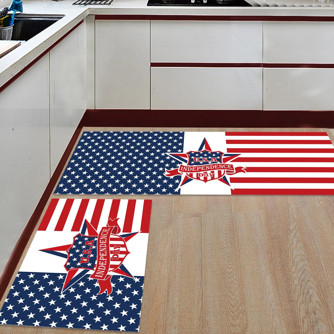 Stars And Stripes 2 Piece Mat For Kitchen Under A Pet Water Food Bowl Boot Shoes Scraper Bath Shower Tub Accessory Sets Floor | Дом и сад