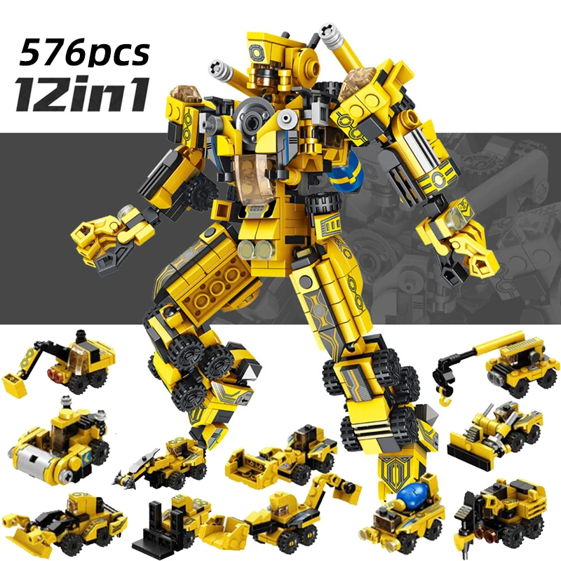 

576pcs City 12In1 Creative Engineering Deformation Robot Building Blocks Educational Transformation Brick Toys For Children Gift
