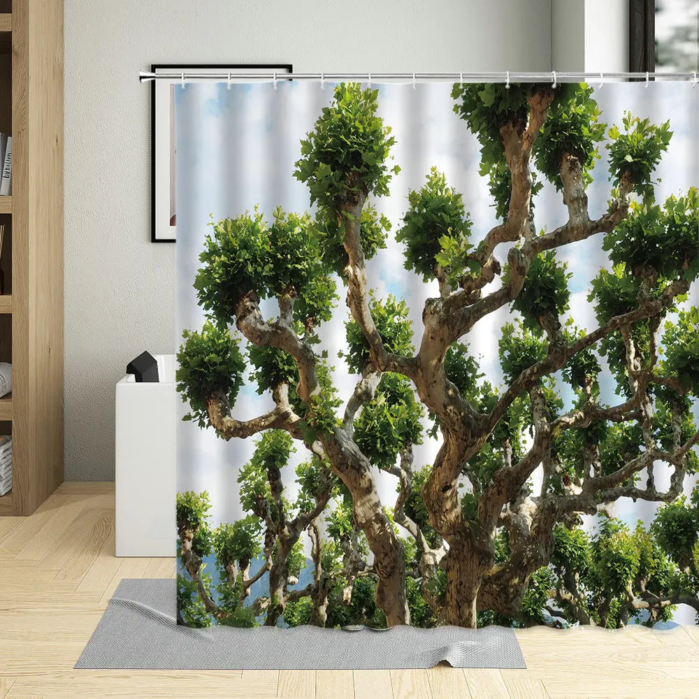 

Forest Trees Printed 3d Shower Curtains Misty Forest Polyester Waterproof Bathroom Decor Wall Decoration Curtains With Hooks
