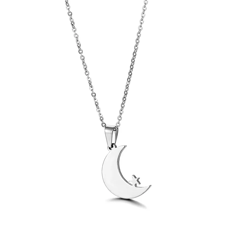 

2021 New Stainless Steel Crescent Star Moon Necklaces for Women Half Moon Pendant Necklaces Band Choker Jewelry Wholesale