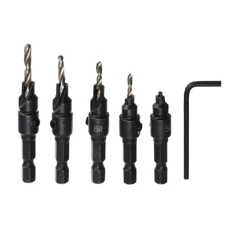 5 шт. HSS развертка Набор бит 1/4 &quotшестигранный хвостовик винт #5 #6 #8 #10 #12 долото