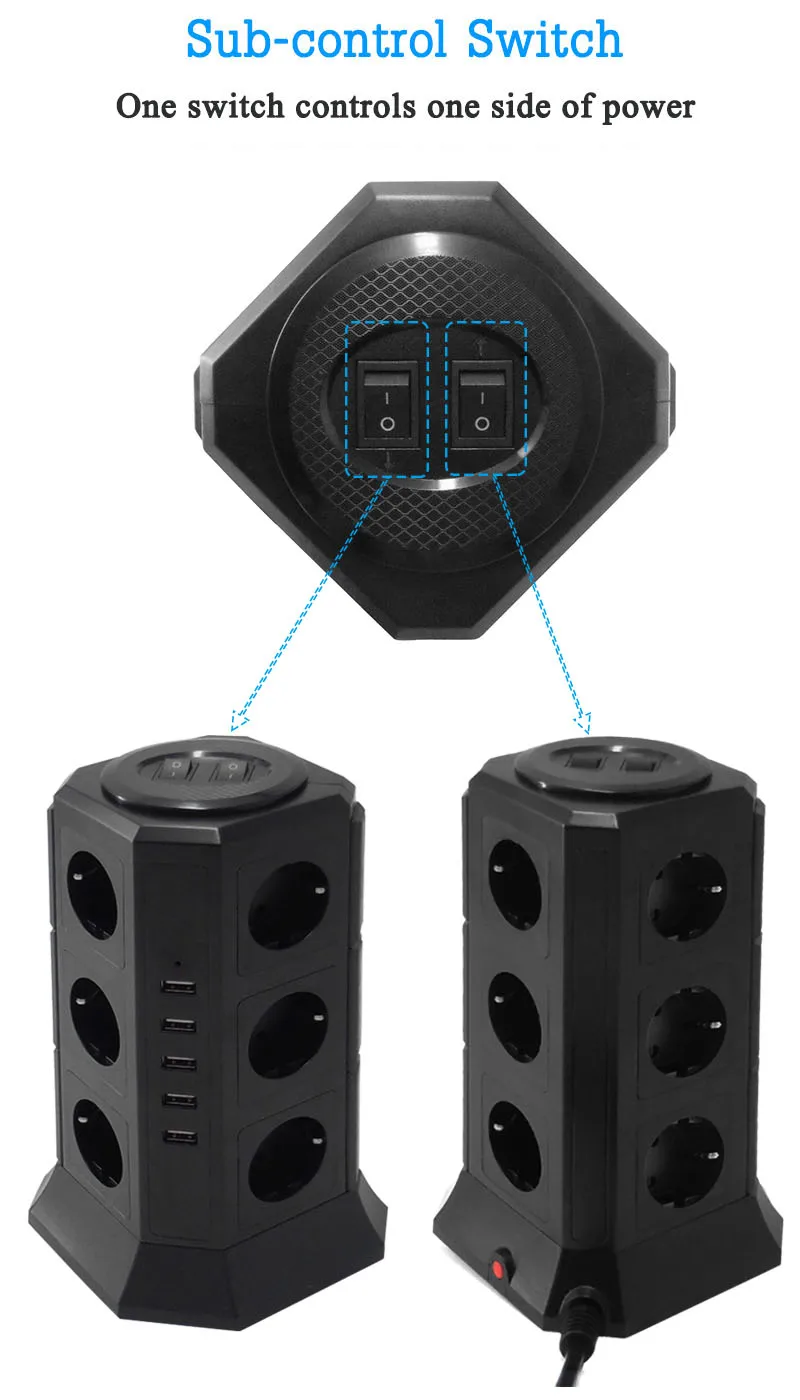 Штепсельная Вилка европейского стандарта на выходе башня Мощность полосы