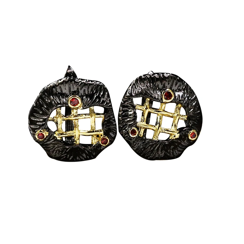 

Ajojewel Duotone Cross Earrings Stud For Women Vintage Black Golden Earings Fashion Jewelry With Red CZ High Quality Gift