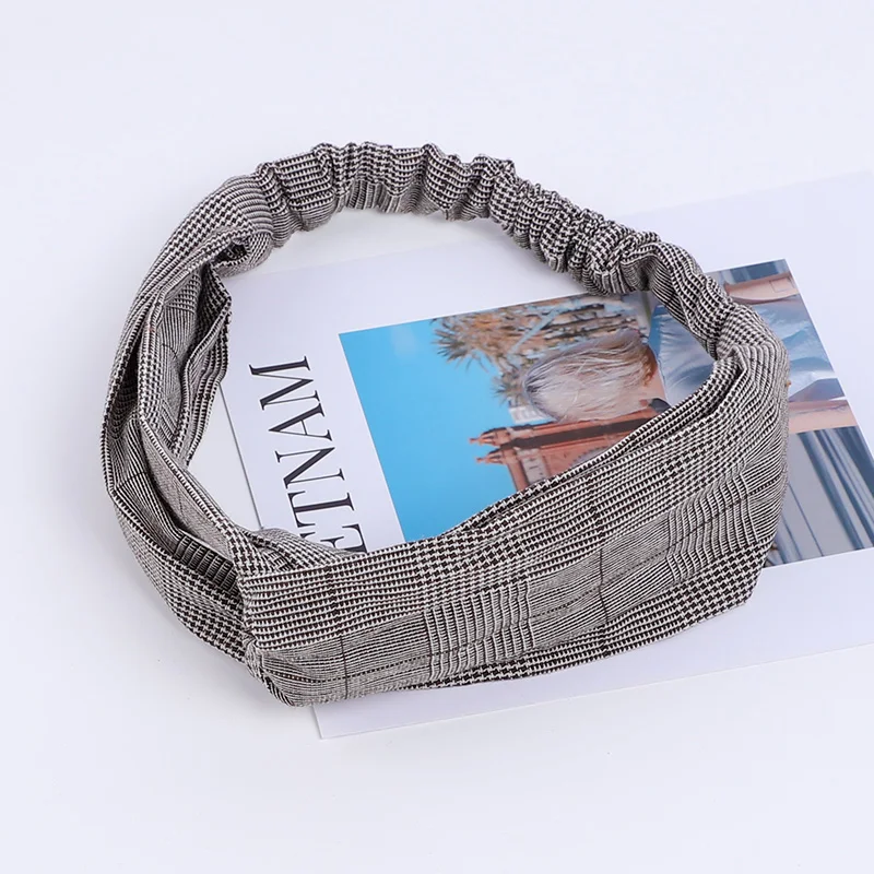 Fashion Plaid Cross Knot Headband Head Band Turban Elastic Hairband Twist Head Wrap Hair Accessories for Women Girls Headwear - Цвет: 1