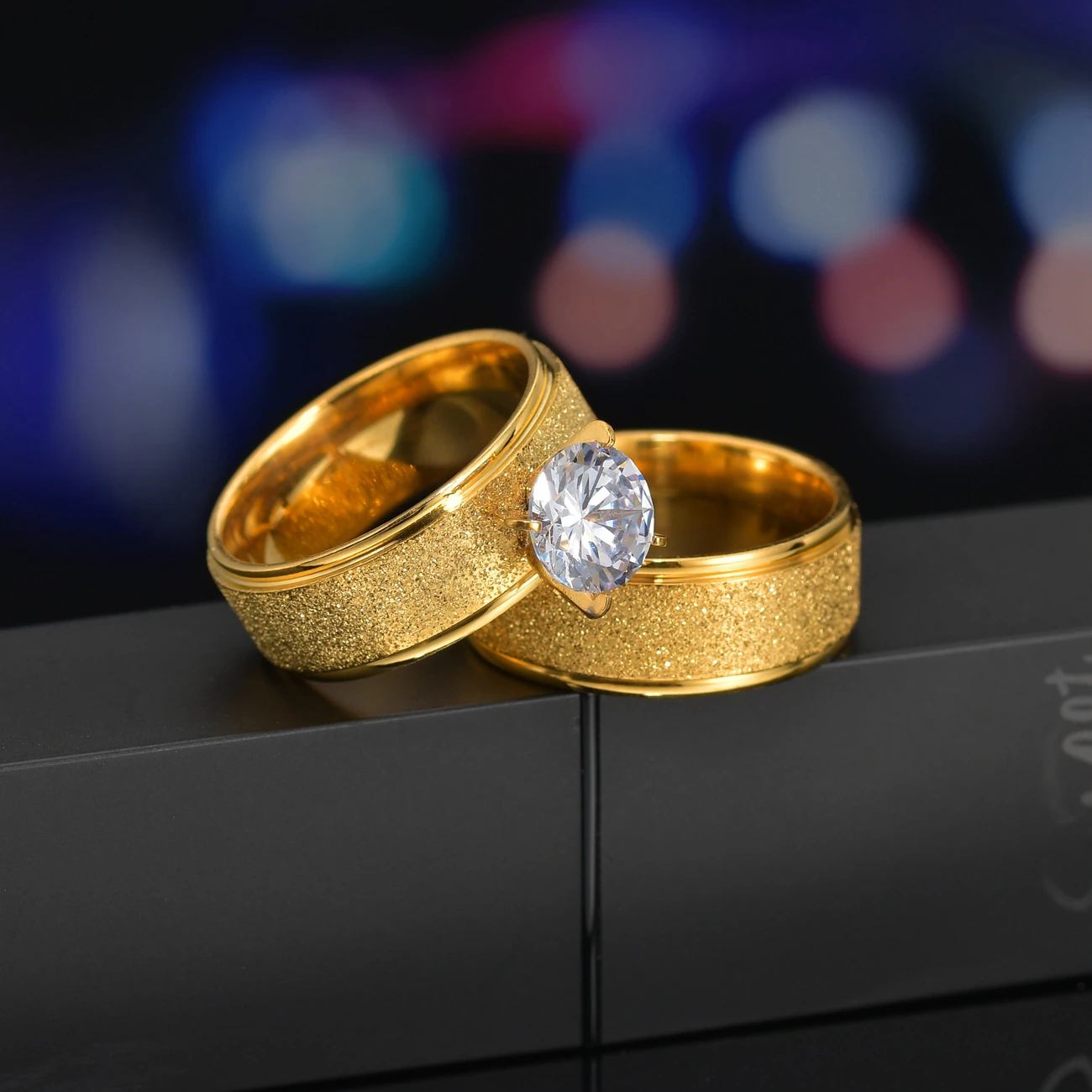 

Acheerup Trendy Stainless Steel Couple Zircon Ring Frosted Anniversary Wedding Rings Jewelry Gifts For Lovers Freeshipping