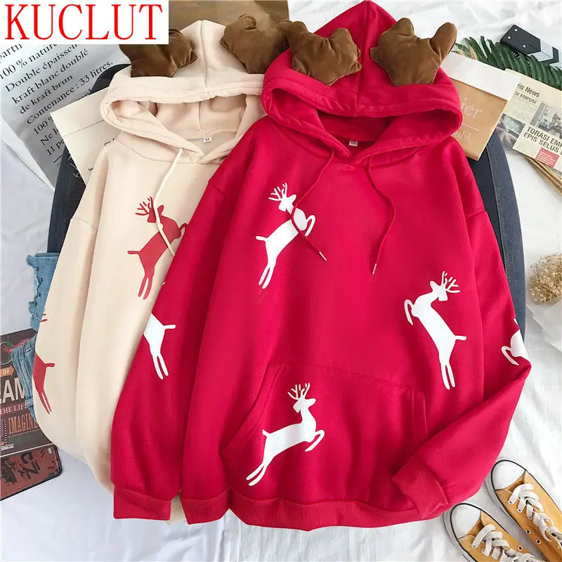 Рождественский подарок толстовка с принтом снежного оленя в стиле Харадзюку