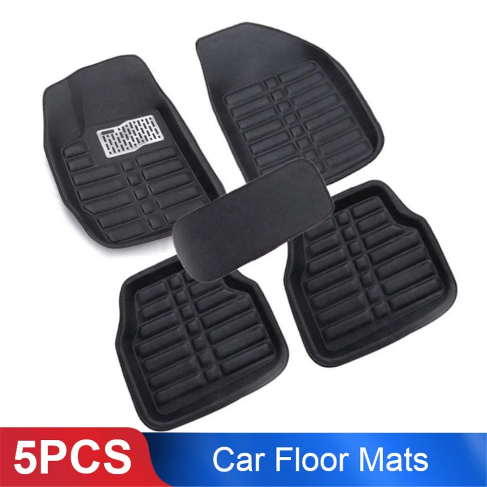 Черные кожаные универсальные автомобильные коврики 5 шт. передняя и задняя