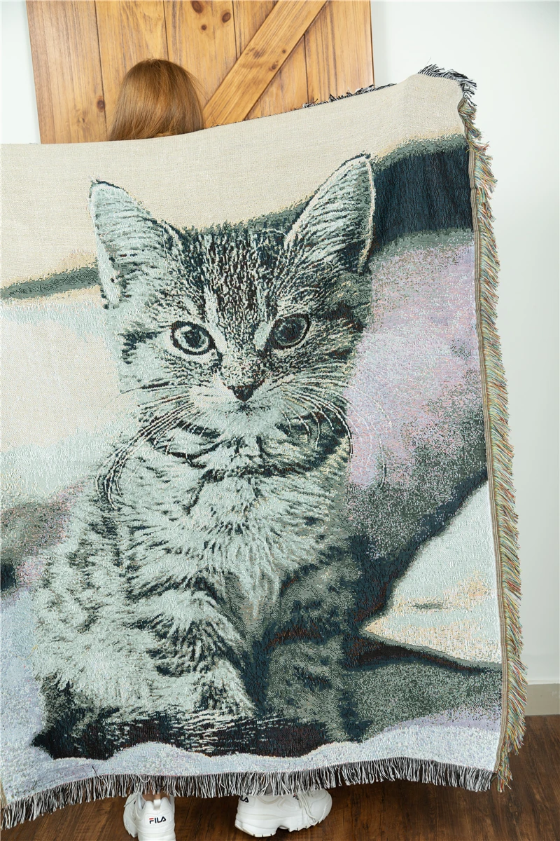 wall hangings tapestry throw blanket woven rugs black cat animal towel jacuqard home decor | Дом и сад