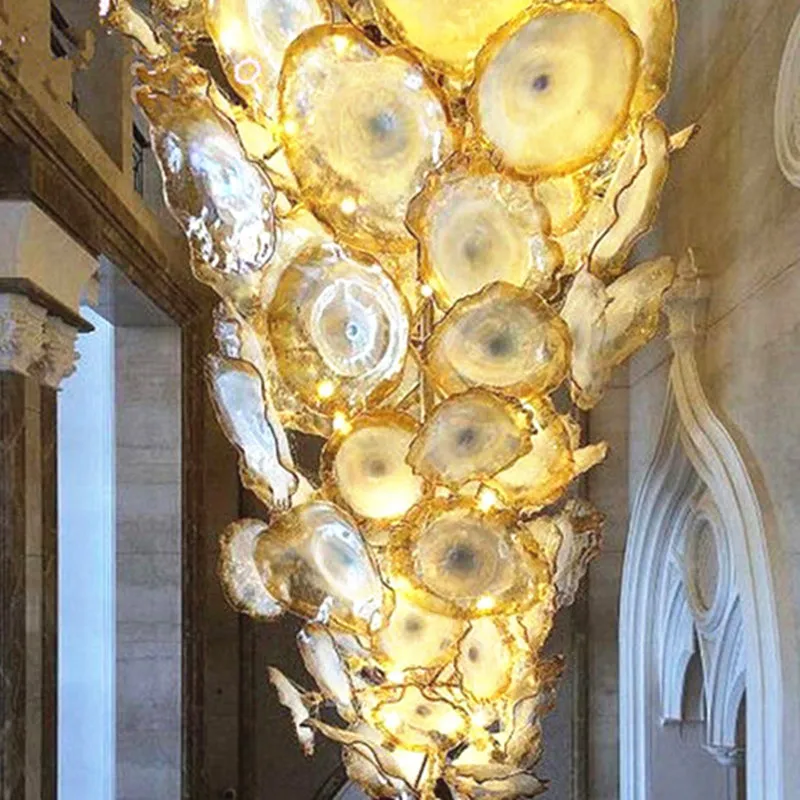 

Роскошная золотая хрустальная люстра, лампа из муранского дутого стекла, подвесное художественное освещение для отеля, дома, лобби, гостино...