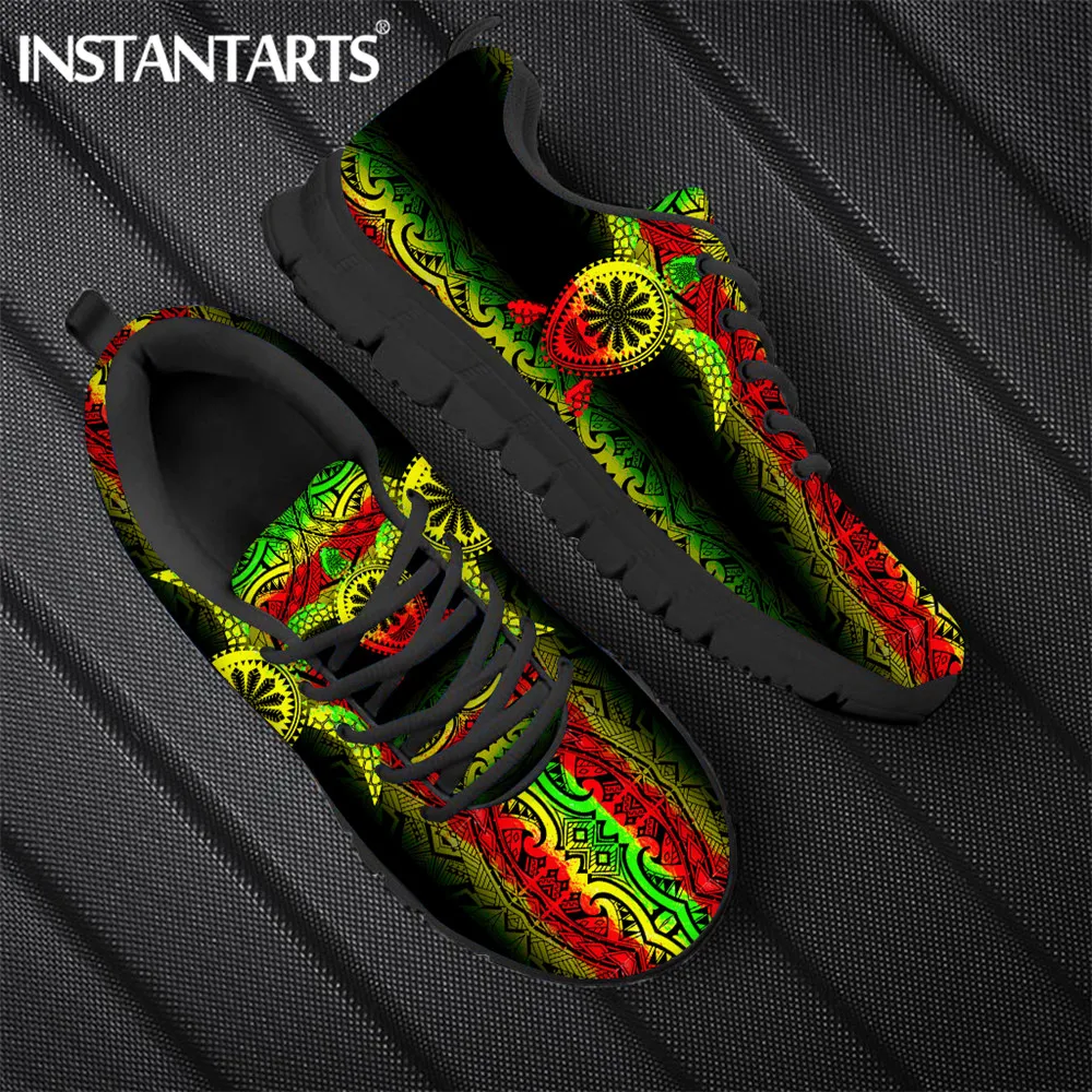 

INSTANTARTS Men Flats Sneaker Polynesian Tribal Turtle Print Casual Lace-up Shoes Breathable Walking Sneakers Zapatillas Hombre