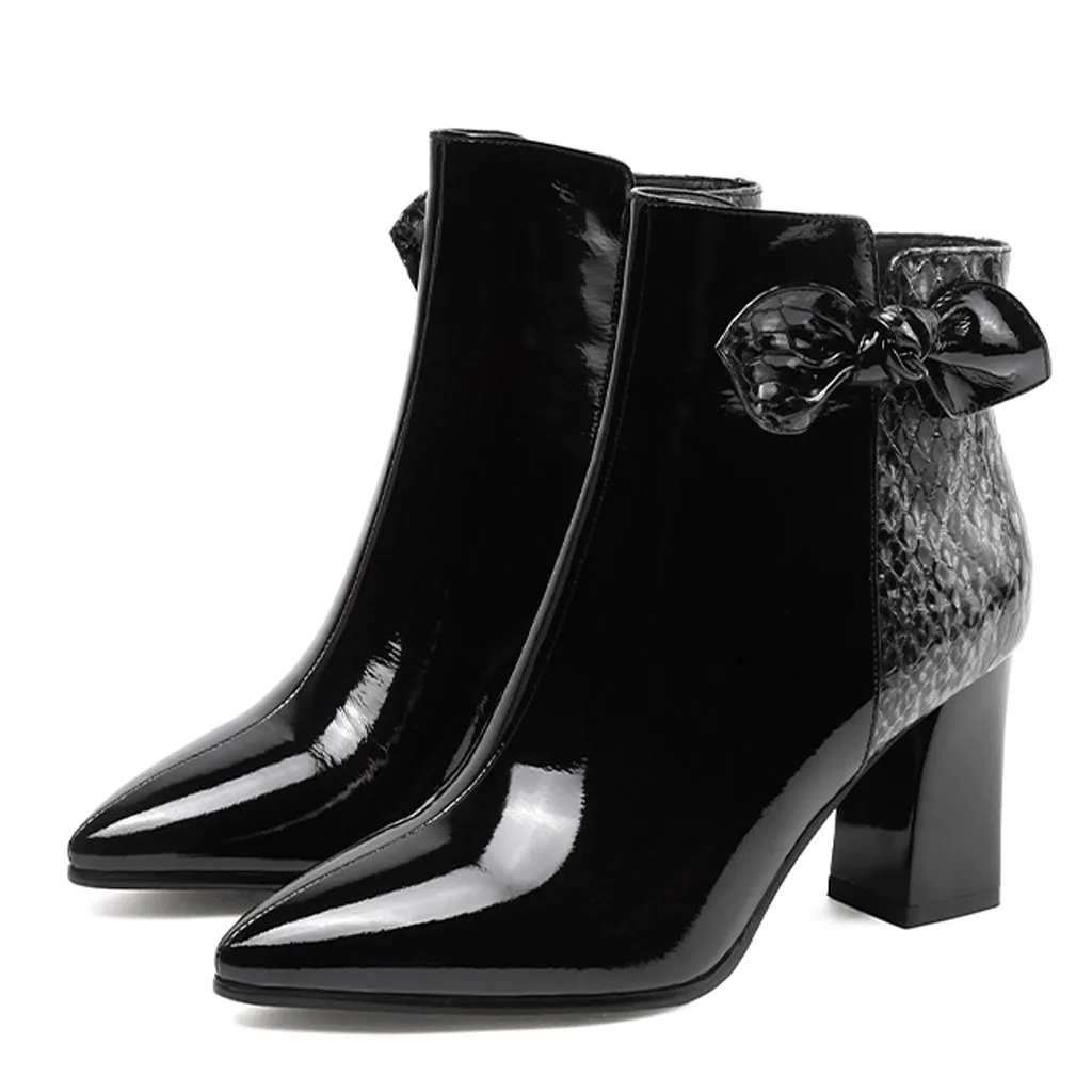 Женские Элегантные однотонные ботиночки с бантиком бабочкой женские ботинки и