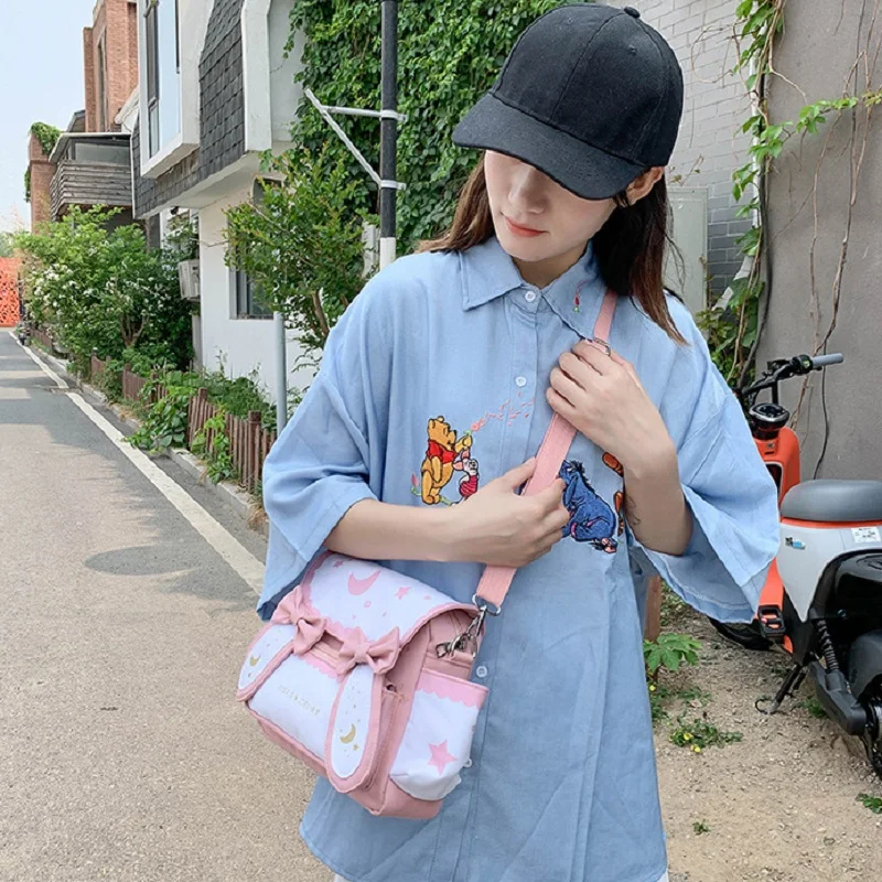 

Print Women Shoulder Bags Japanese Fashion Casual Cross Body Ladies Vintage Messenger Bag Girl Uniform Bow Tie Kawaii Canvas Bag