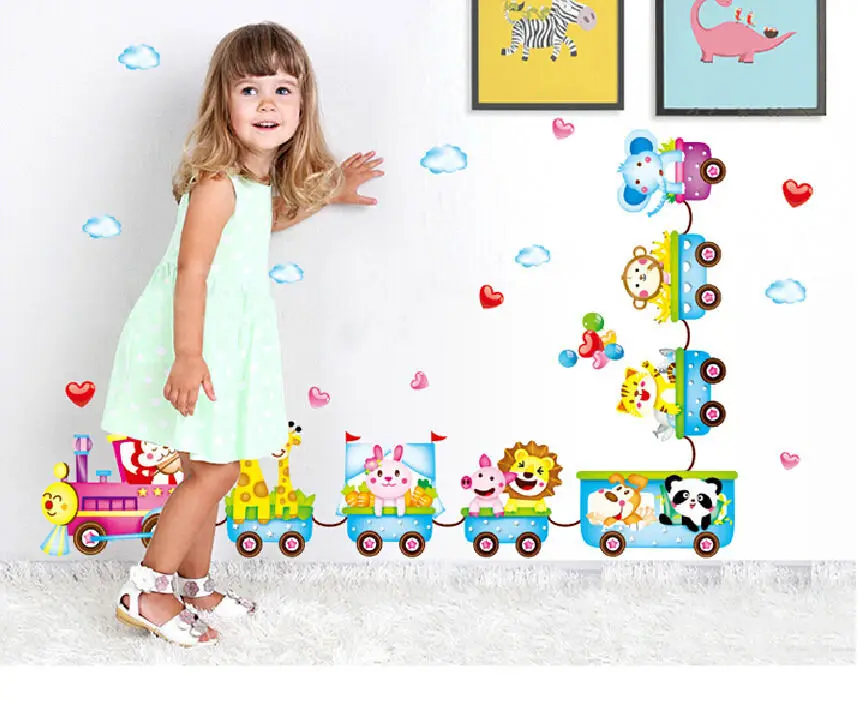 Милые Животные наклейки на стену поезд виниловые искусства Дети Детская комната