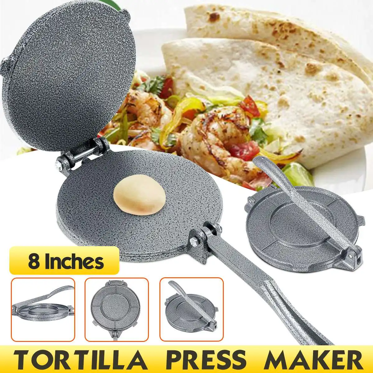 

20CM Tortilla Maker Press Foldable Aluminum Home Pie Tools DIY Flour Corn Baking Press Maker Tool Kitchen Tools Bakeware