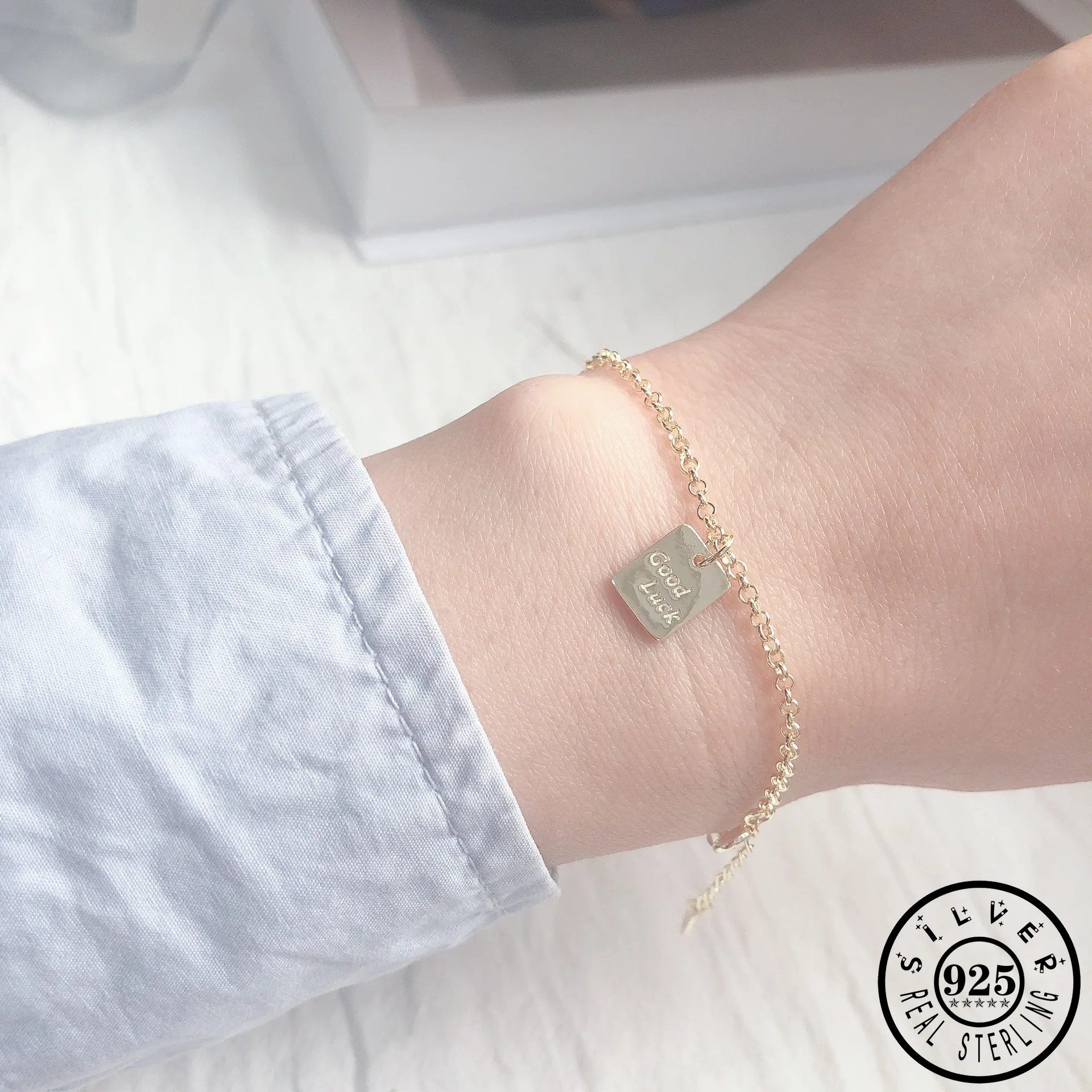 Прямоугольная бусина буква из стерлингового серебра 925 пробы позолоченная