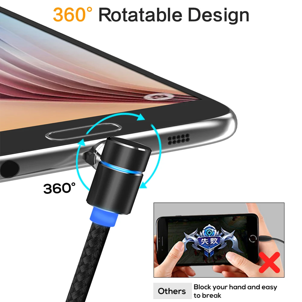 Магнитный кабель Micro USB 90 ° зарядный для IPhone Samsung HuaWei Xiaomi Type C магнитное зарядное