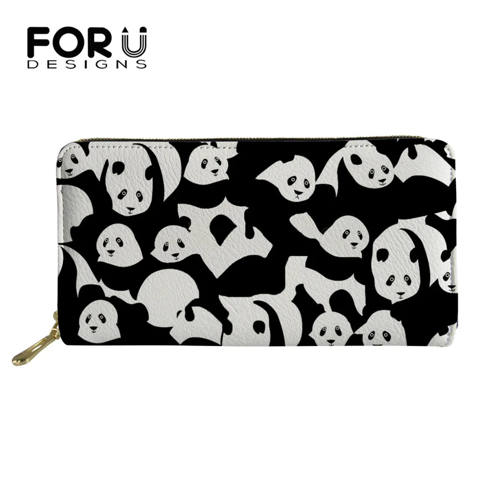 

FORUDESIGNS Luxury Women's Leather Wallet Black White Panda Printed Fashion Female Portfel Damski Lady Credit Card Holder Clutch