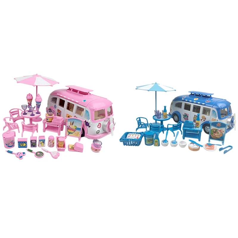 

2Set Camper Car Kids Picnic Ice Cream RV Set DIY House Convertible Picnic Car Chair Stickers Suit Toys(Pink) & (Blue)
