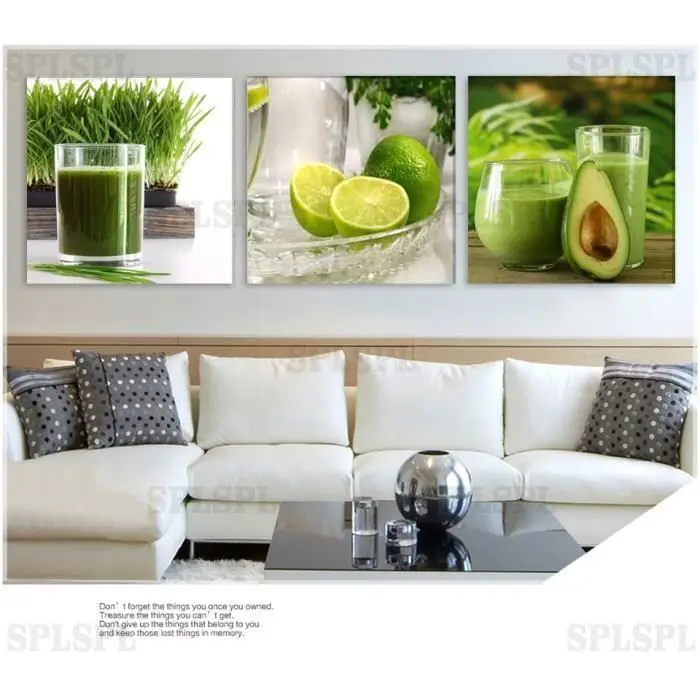 

No Framed Triptych Green Lemon Fruit Modern Wall Painting Canvas Printed Lemon Picture For Kitchen Decoration Painting
