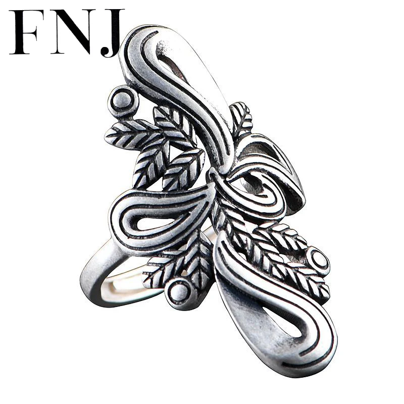 

FNJ 990 Silver Rings Leaf Flower Adjustable Size 100% Original S990 Solid Silver Ring for Women Jewelry Fine Knot