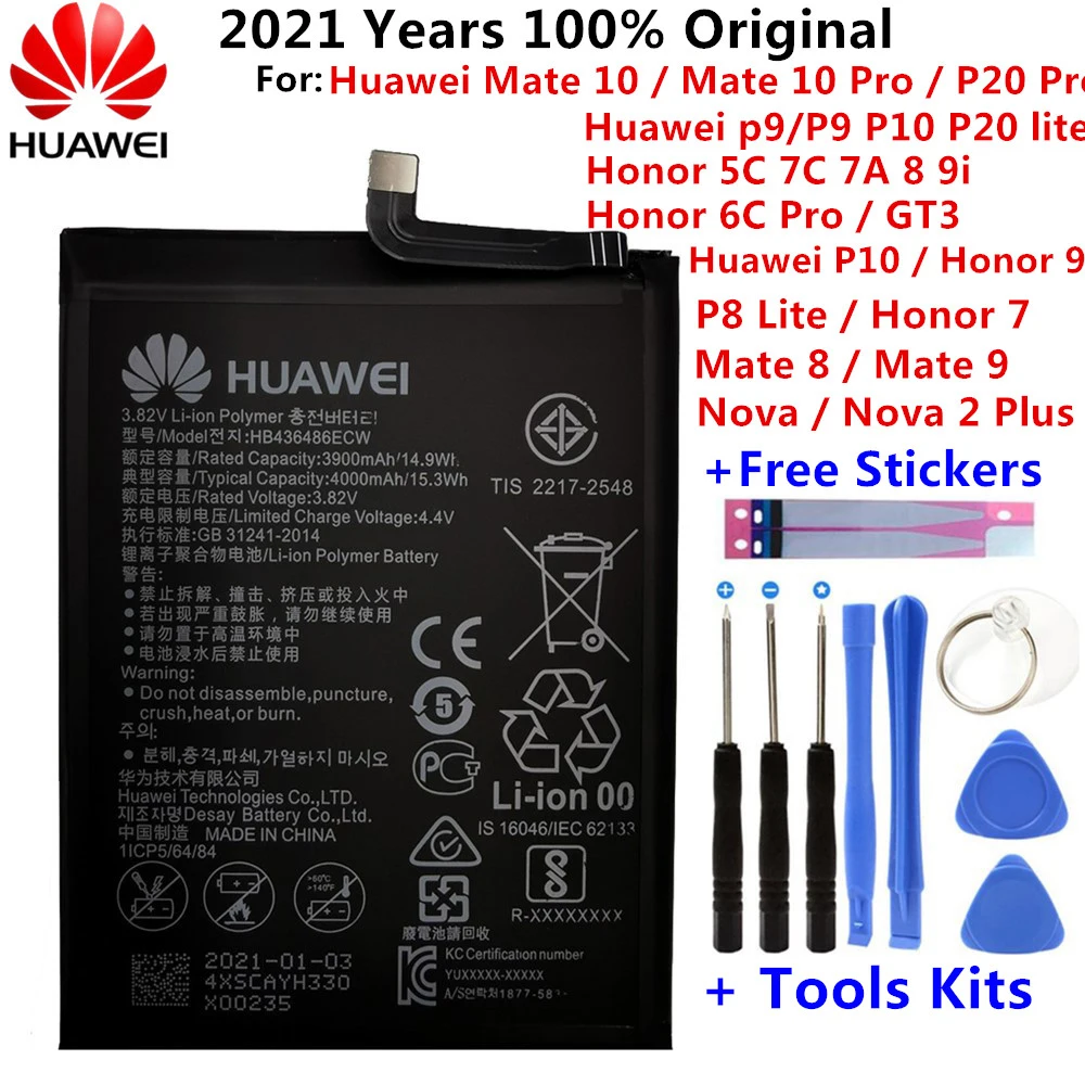 Оригинальный аккумулятор Huawei Honor P8 P9 P10 P20 5C 5X 6A 6C 7X 7C 8 S8 8X 8E 8C G9 9 9i 10 G10 Mate Nova 2 2i 3i Lite Plus