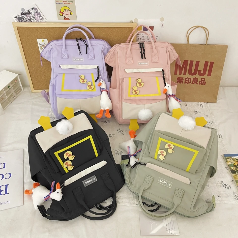

Cute Pupils School Backpack Women Kawaii Panelled Ins School Bags for Teenage Girls Harajuku Large Capacity Travel Backpacks New