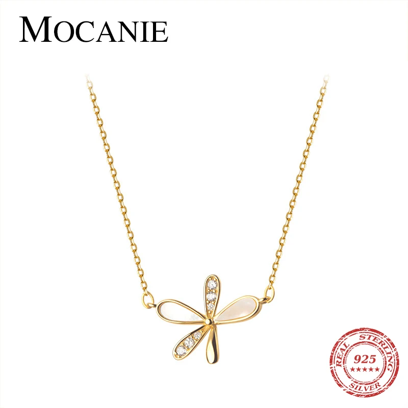 

Mocanie Simple Design 925 Sterling Silver Sparkling Zircon Irregular Flowers Pendant for Women Link Chain Necklace Fine Jewelry