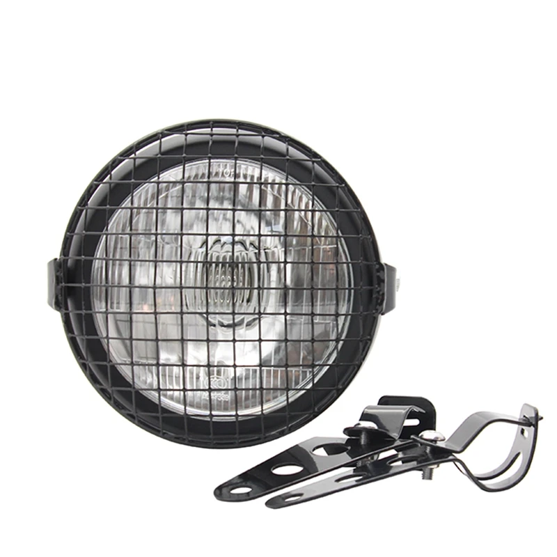 

Retro Vintage Motorcycle Universal Side Mount 35W 6.5 Inch Transparent Headlight Cafe Racer with Grille + Bracket Kit