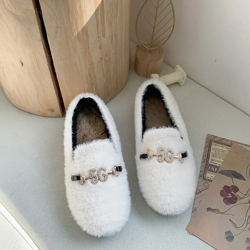

Winter New Fashion Womens Slippers Short Plush Warm Anti-Slip Fluffy Slippers Outdoor Soft Bottom Female Casual Flats Plus Size