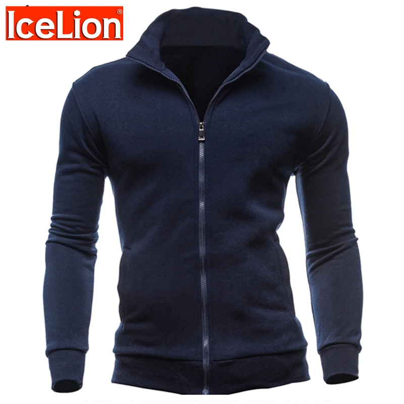 

IceLion 2021 Hoodies Men Fleece Zipper Sweatshirts Stand Collar Sportswear Slim Male Hoodie Solid Hip Hop Tracksuit Men Clothing