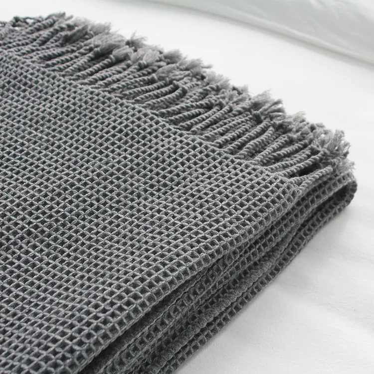 Drop Shipping Dark Gray Acrylic Knitted Blanket Thread Blankets with Tassel Throw for Bed Sofa Home Textile Fashion | Дом и сад