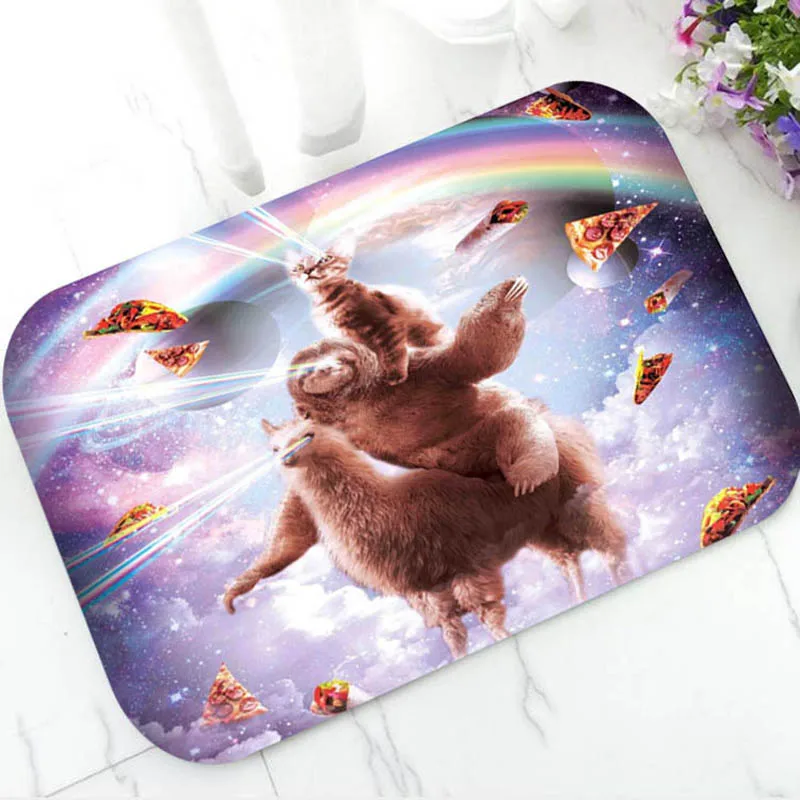 Funny Hipster Galaxy Sloth Door Mat for Bathroom Kitchen Outer Space Sloth Cat Llama Pizza Floor Entry Doormat Rug Carpet Decor