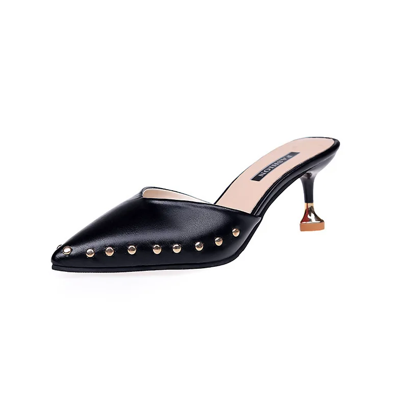 

WDHKUN Candy-colored Slippers 2020 Summer New Pointed Rivets with High Heels Flip Flops Slippers Female Pumps